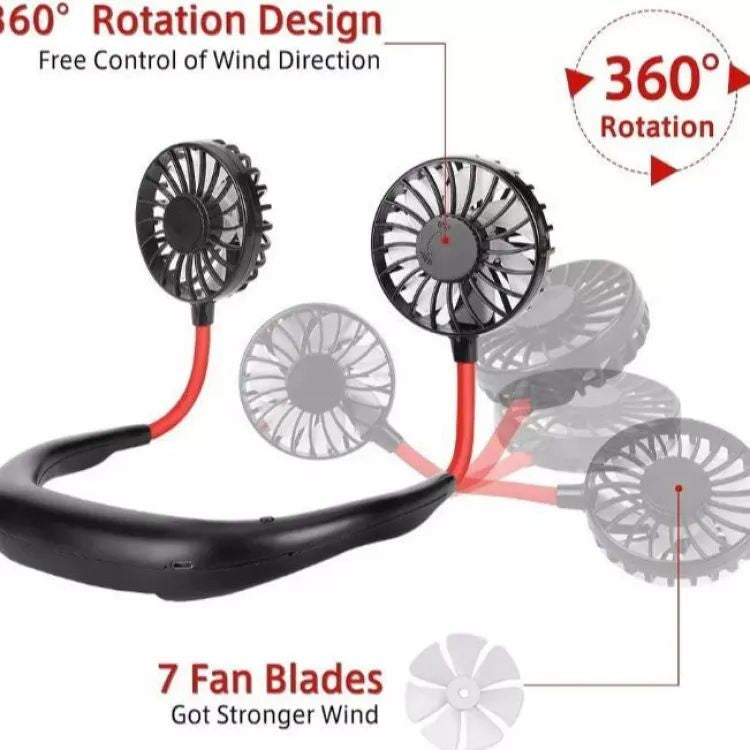 USB Rechargeable Wearable Portable Hand Free Neckband Double Fan Personal Neck Fans