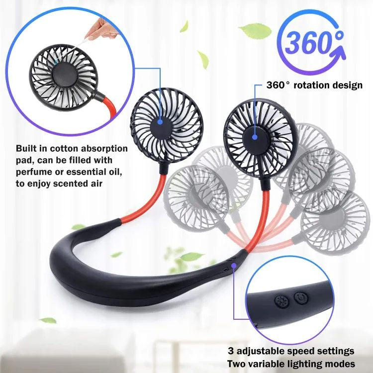 USB Rechargeable Wearable Portable Hand Free Neckband Double Fan Personal Neck Fans