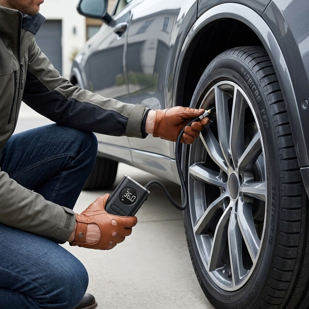 Portable Electric Tire Inflator – Digital Air Compressor with Auto-Stop for Cars & Bikes