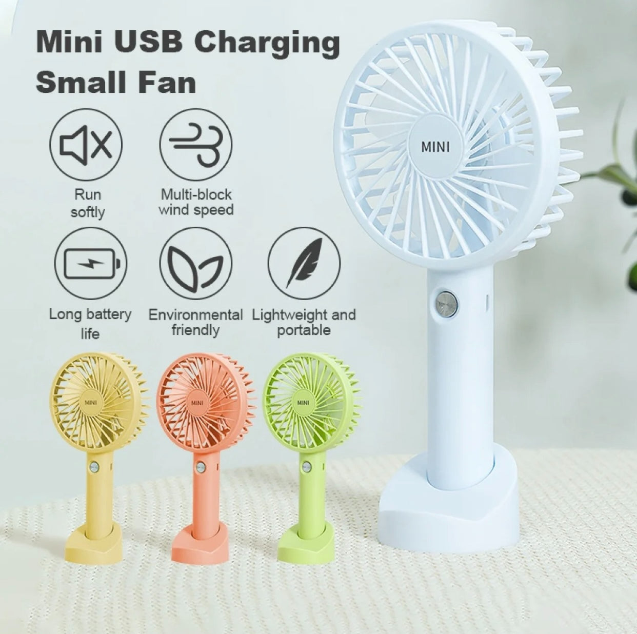 Electric Portable Mini Desk Hand Fan for Kids - Office, Travel, Rechargeable USB Battery, Handheld Cooler Fan with three Speed modes, Versatile Usage