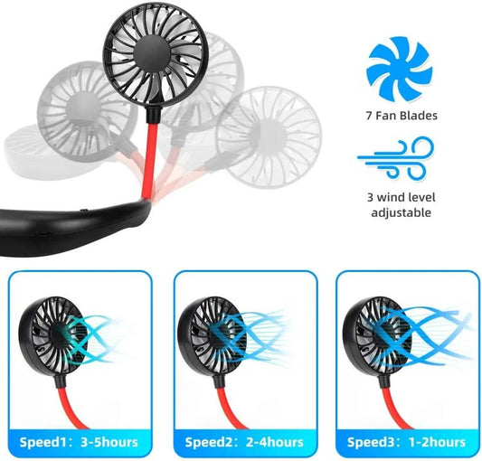 USB Rechargeable Wearable Portable Hand Free Neckband Double Fan Personal Neck Fans