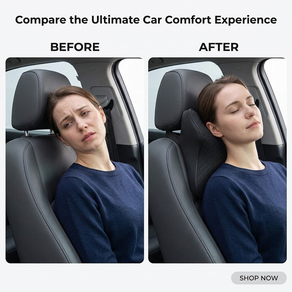 Ergonomic Car Neck Pillow – Memory Foam Headrest & Cervical Support Cushion