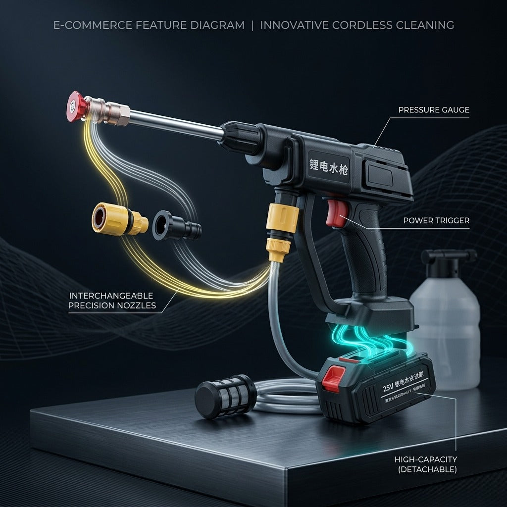 💦 Cordless High-Pressure Washer – Portable Power Cleaning Gun for Car & Home