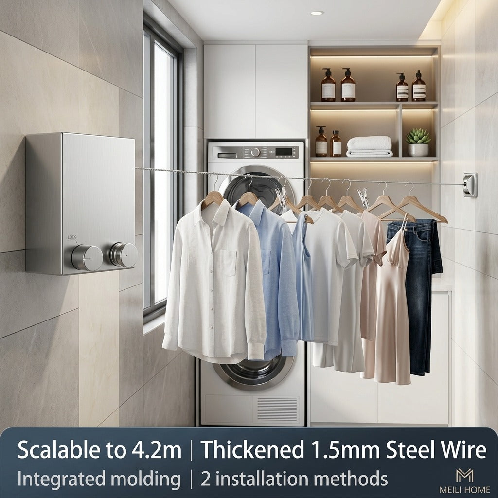 Premium Retractable Clothesline – Wall Mounted Space Saving Laundry Drying Rack