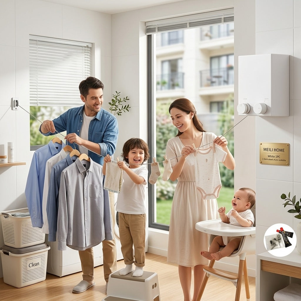 Premium Retractable Clothesline – Wall Mounted Space Saving Laundry Drying Rack