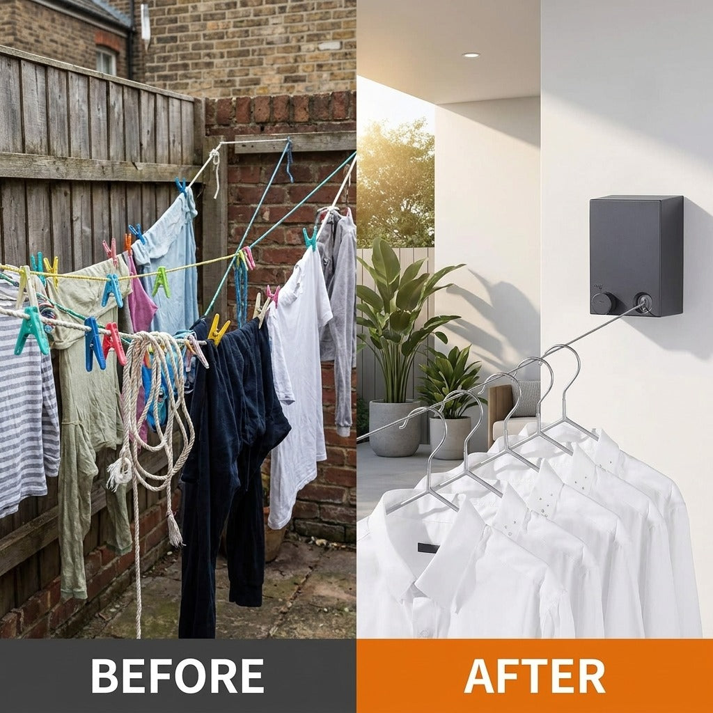 Premium Retractable Clothesline – Wall Mounted Space Saving Laundry Drying Rack
